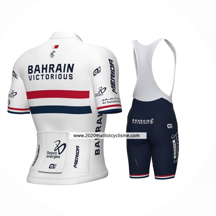 2024 Maillot Cyclisme Britannico Champion Bahrain Victorious Blanc Rouge Bleu Manches Courtes Et Cuissard